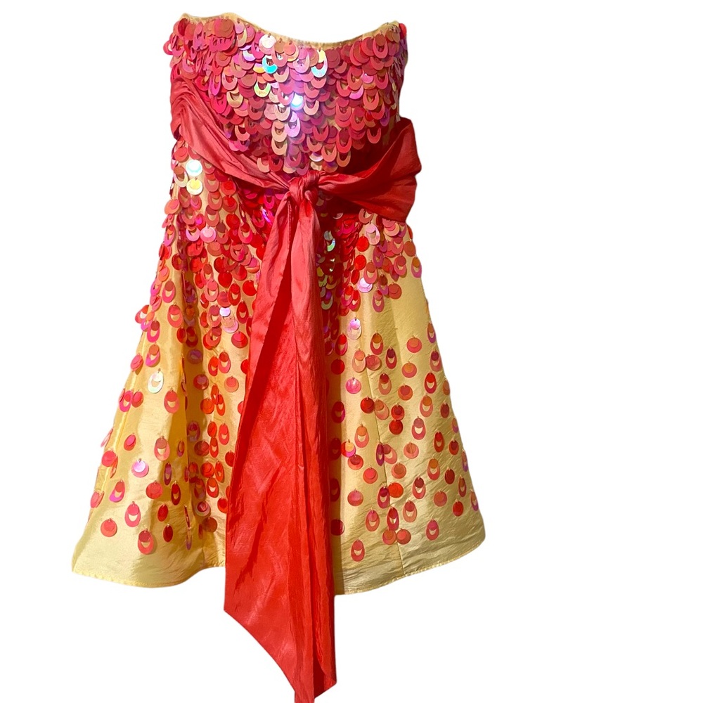 Scala Formal Short Yellow Pink Strapless Drees